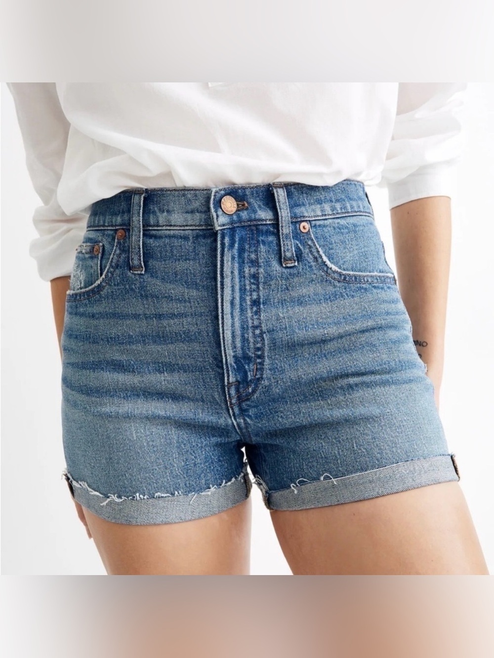Madewell High Rise Denim Shorts Size 24 Blue Raw Hem